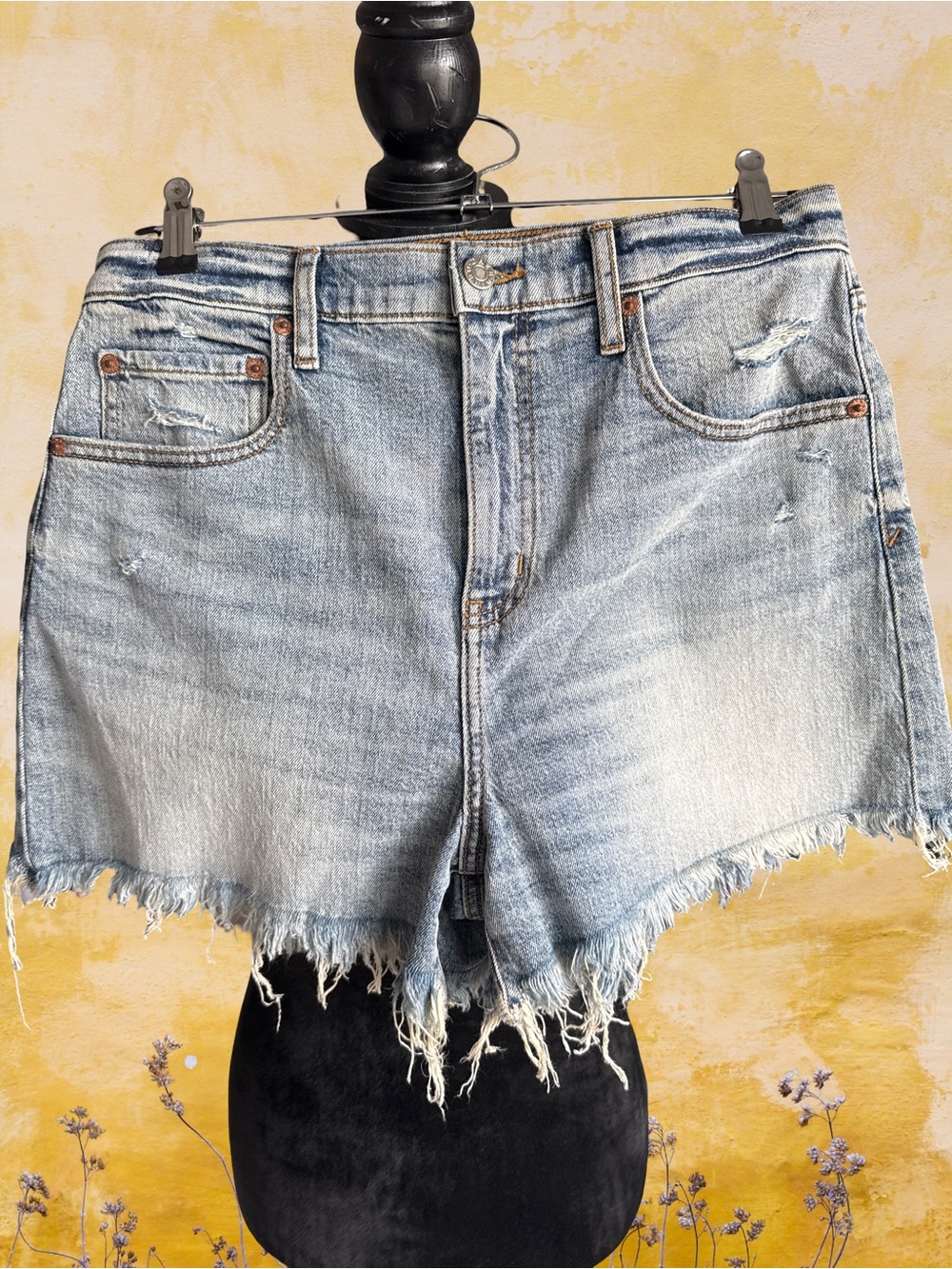 Light Blue Distressed High-Rise Denim Shorts